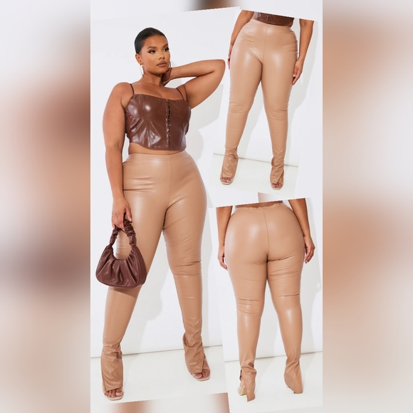 NWT PLT Plus Stone PU Split Hem Faux Leather Pants ~Size 14 - Picture 1 of 7